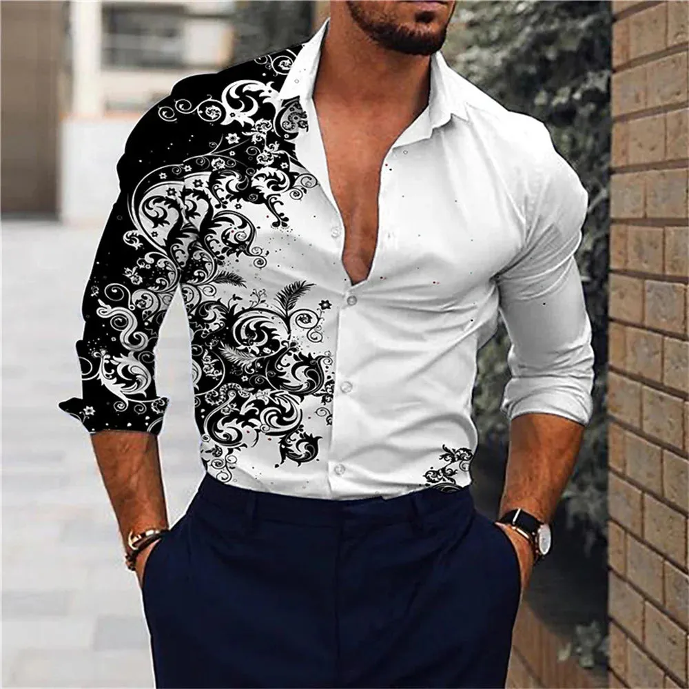 Men's Pink Fashion Shirt Hawaii Party New Men's Long Sleeve Button Collar Shirt Slimming Fashion Elegant Men's T-shirt 6XL