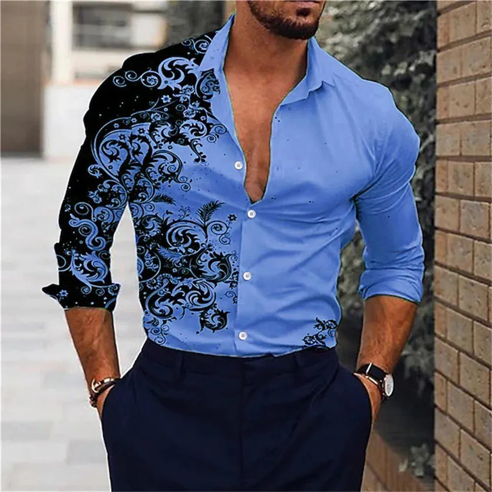Men's Pink Fashion Shirt Hawaii Party New Men's Long Sleeve Button Collar Shirt Slimming Fashion Elegant Men's T-shirt 6XL