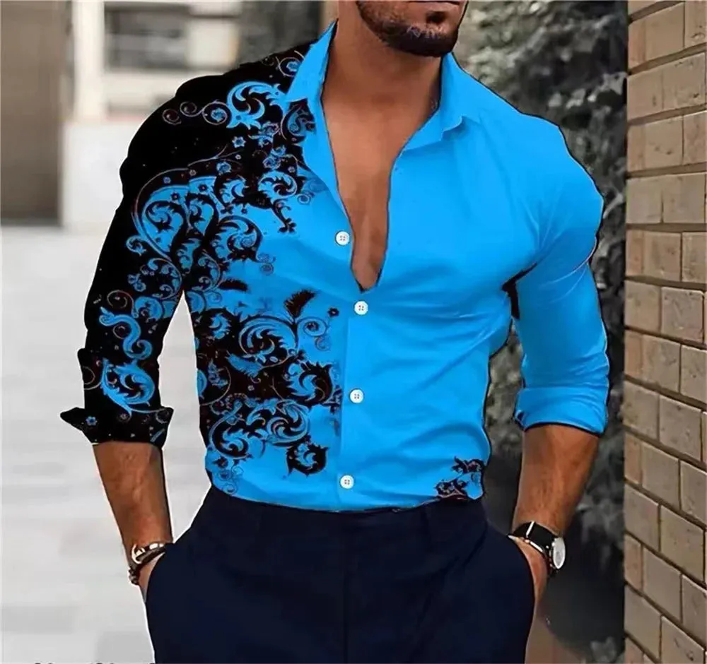 Men's Pink Fashion Shirt Hawaii Party New Men's Long Sleeve Button Collar Shirt Slimming Fashion Elegant Men's T-shirt 6XL