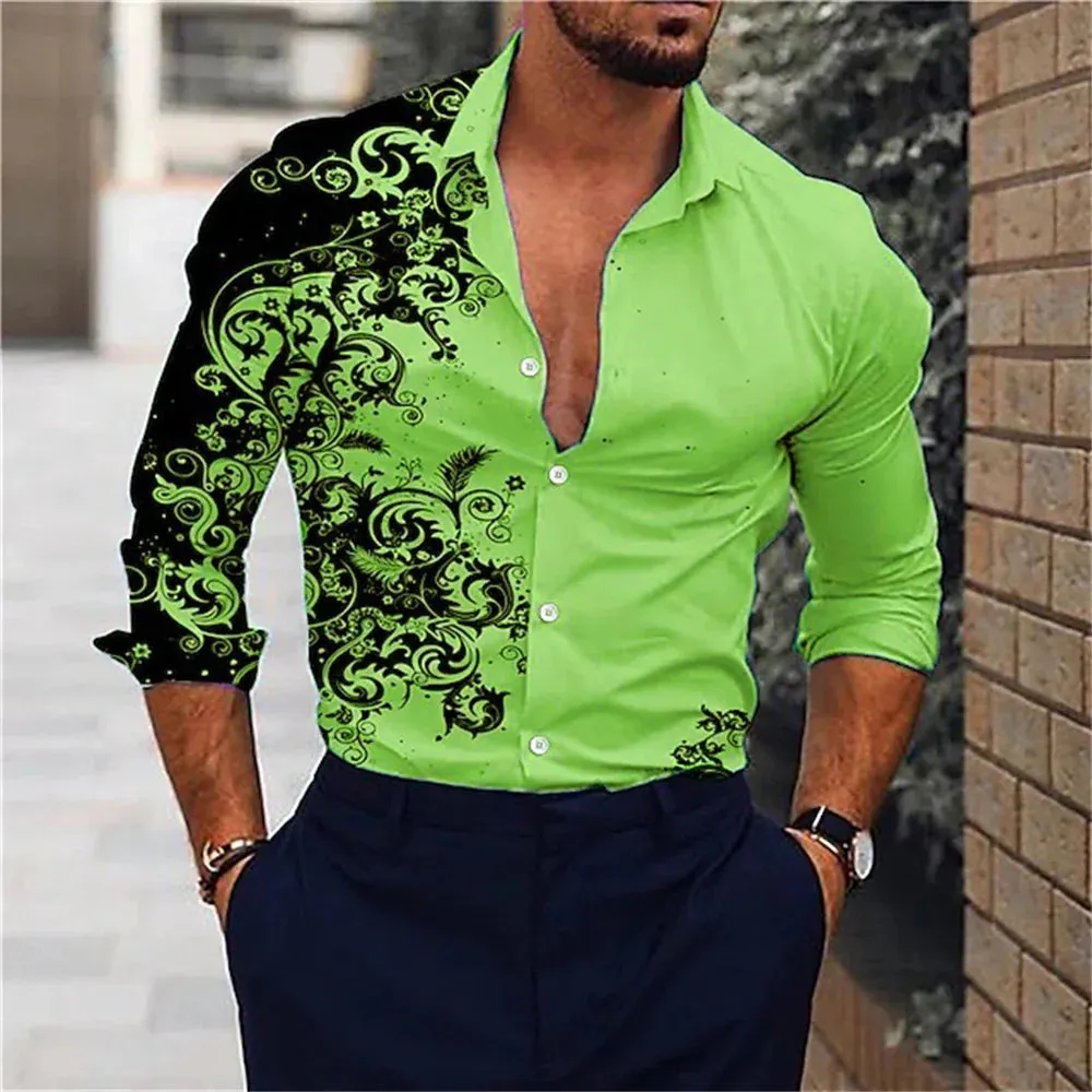 Men's Pink Fashion Shirt Hawaii Party New Men's Long Sleeve Button Collar Shirt Slimming Fashion Elegant Men's T-shirt 6XL