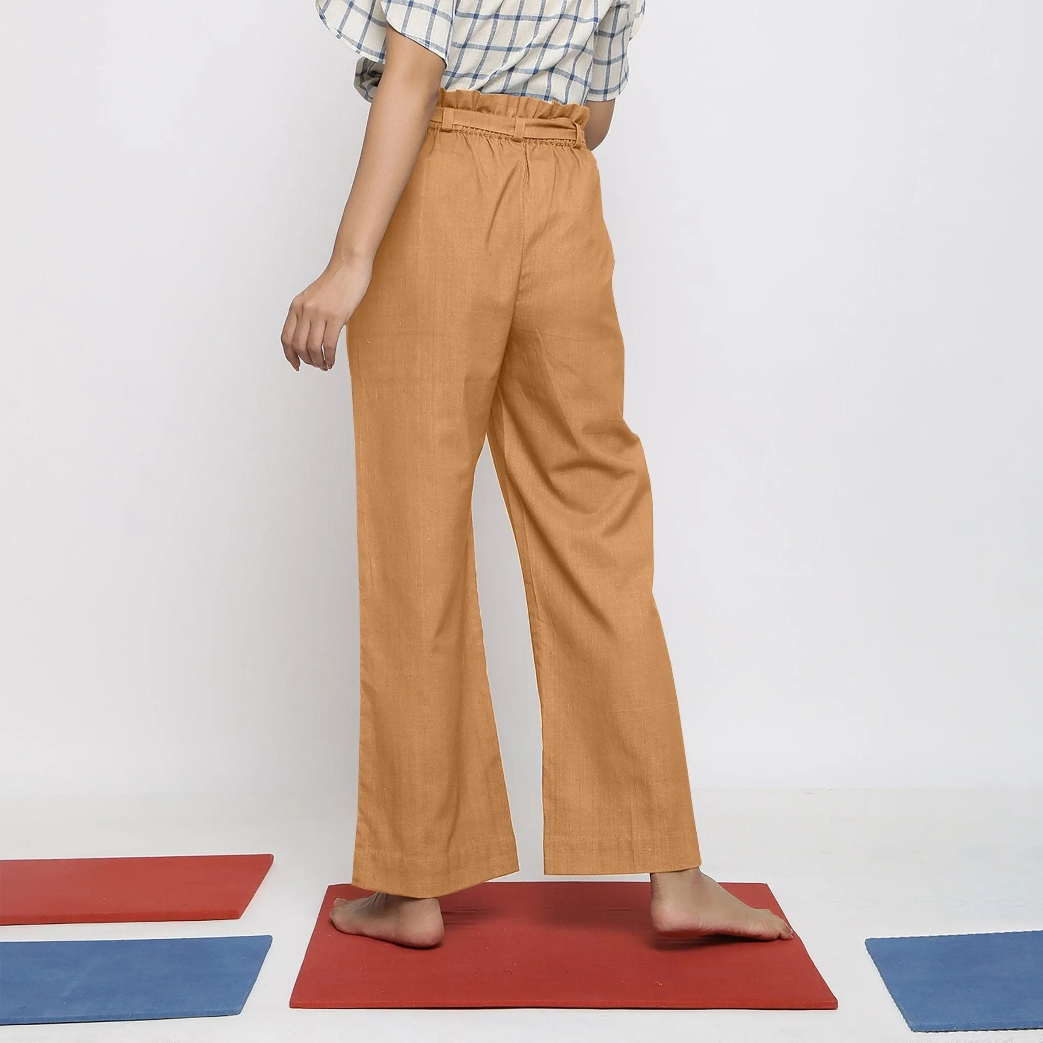 Orange 100% Cotton Elasticated Paperbag Wide Legged Pant