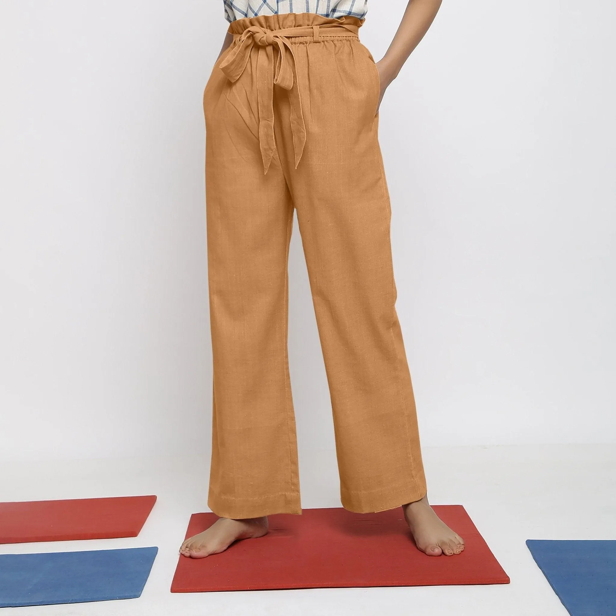Orange 100% Cotton Elasticated Paperbag Wide Legged Pant
