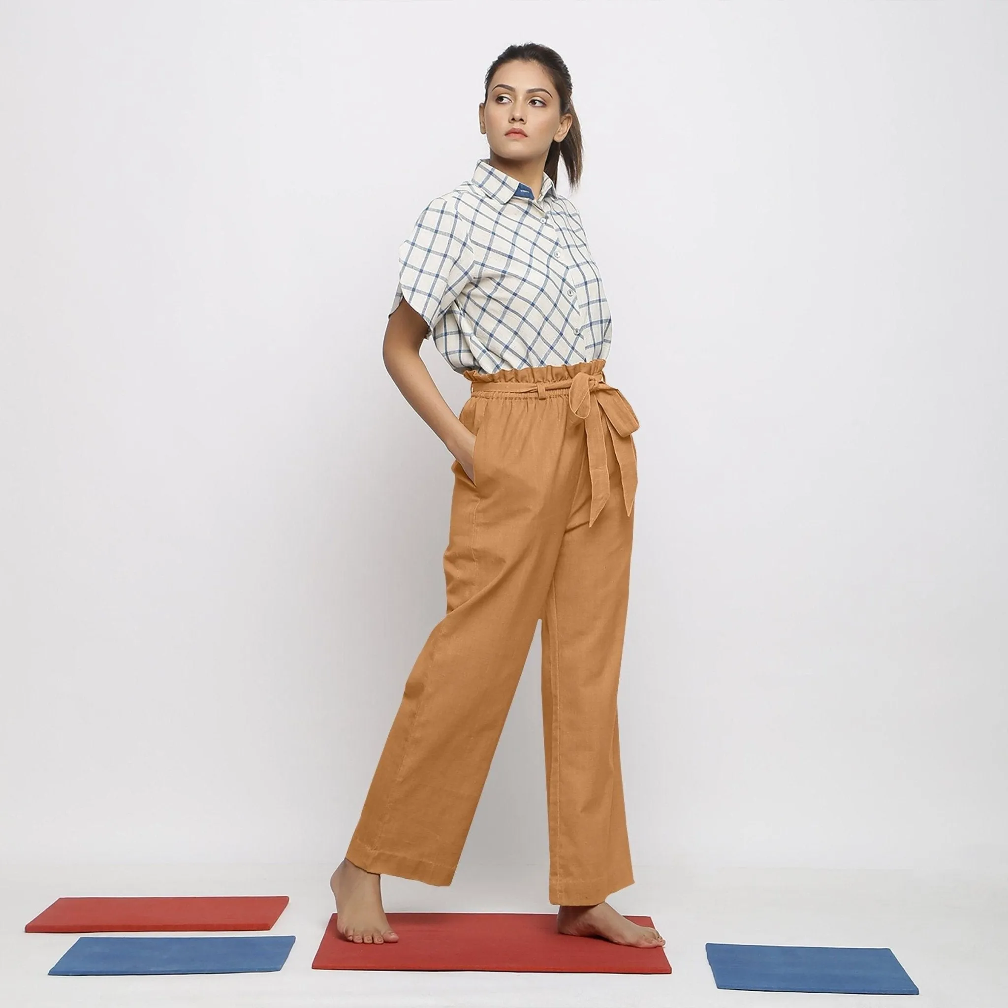 Orange 100% Cotton Elasticated Paperbag Wide Legged Pant