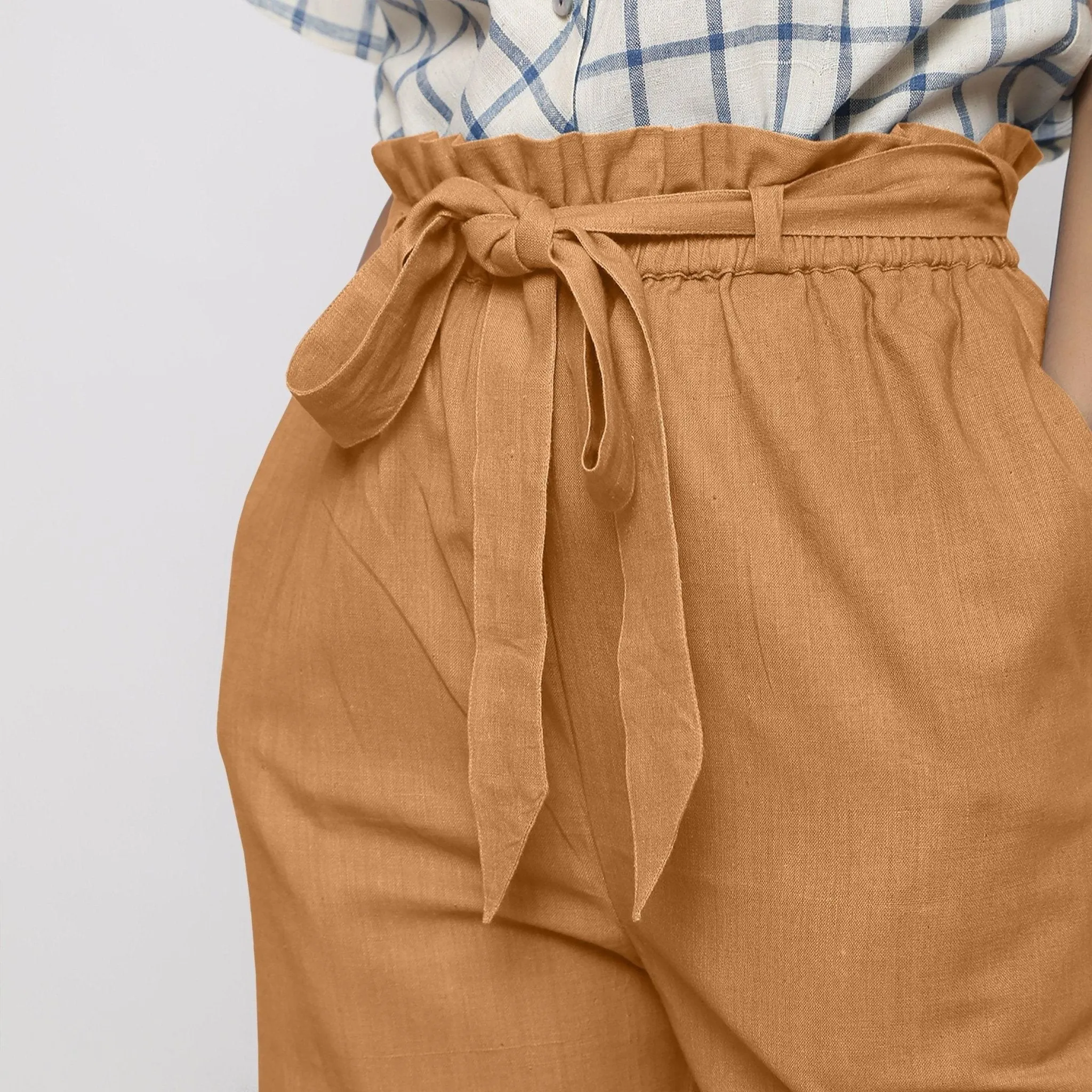 Orange 100% Cotton Elasticated Paperbag Wide Legged Pant