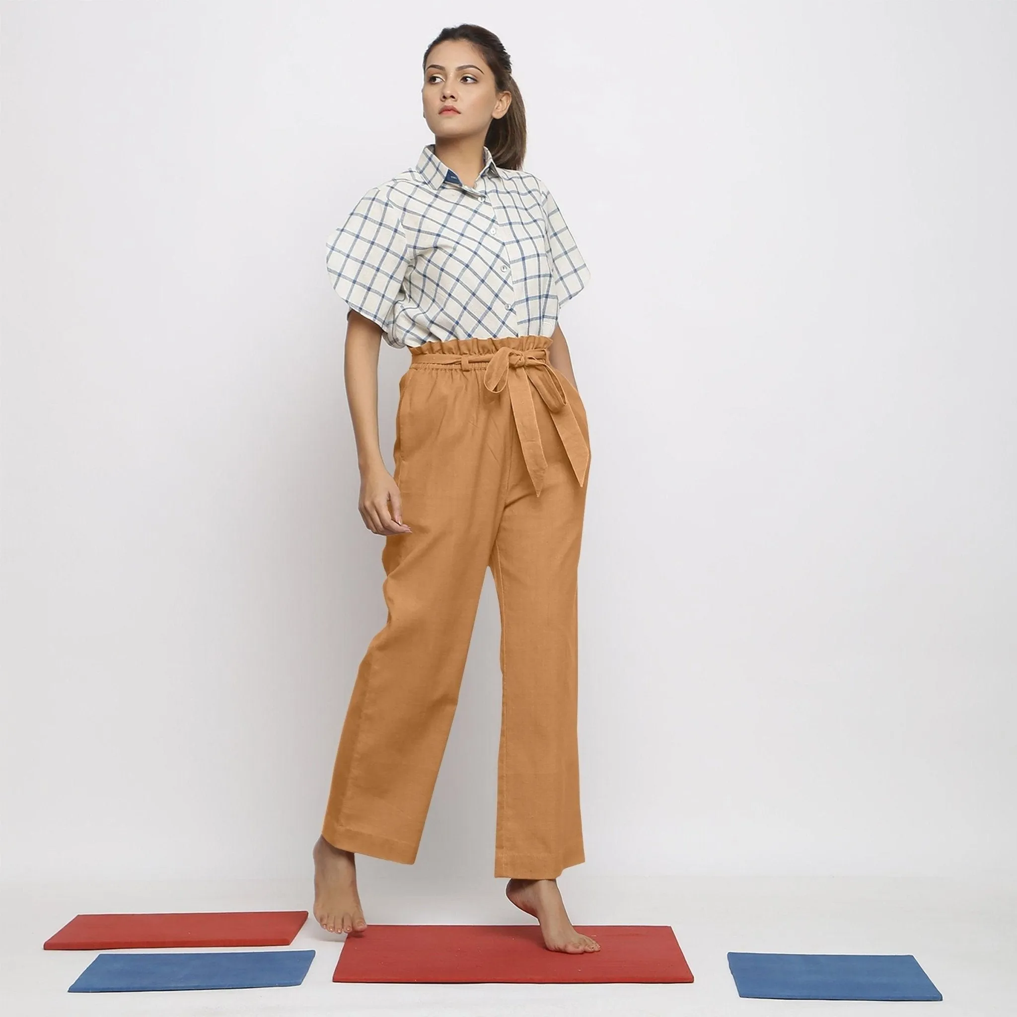 Orange 100% Cotton Elasticated Paperbag Wide Legged Pant