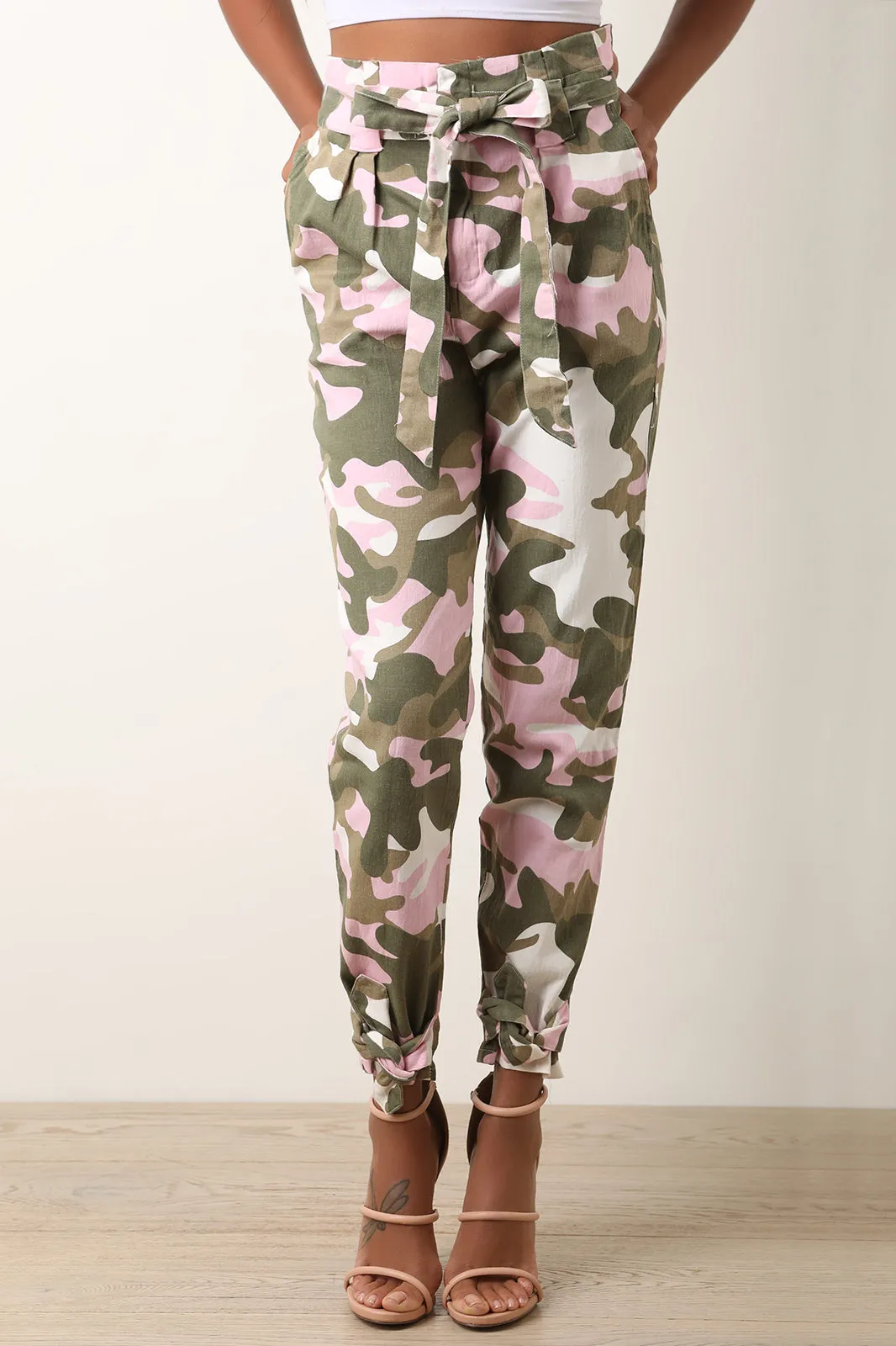 Pink Camo Paperbag Waist Pants