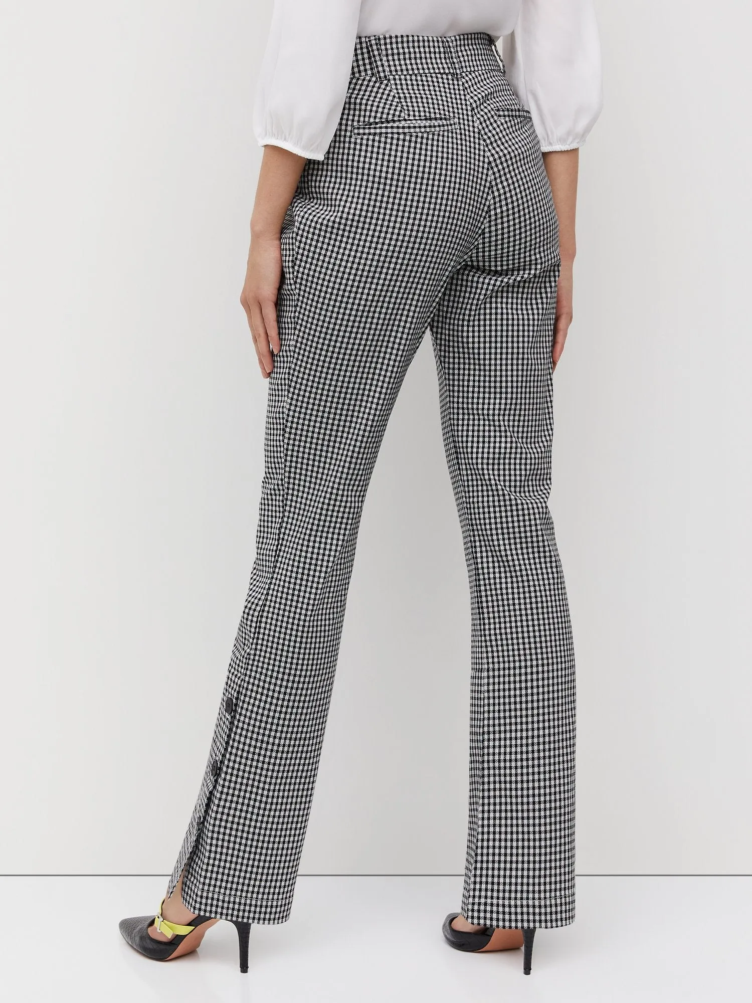 Plaid Side-Button Bootcut Pant