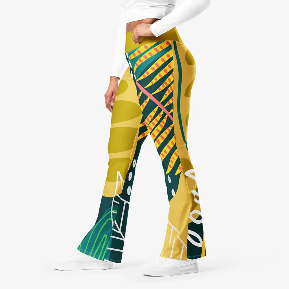 Recycled Flare leggings "Tropics" Olive/Green