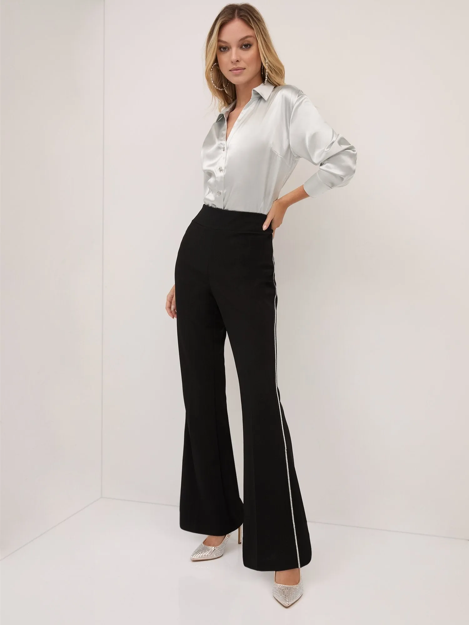 Rhinestone-Stripe Bootcut Pant