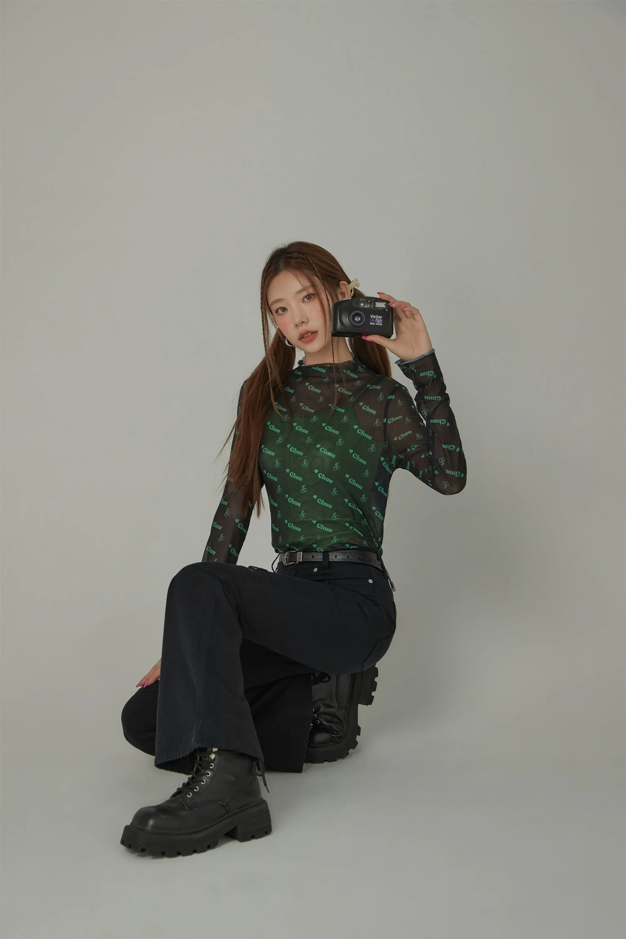 Slit Slim Layered Belt Loops Bootcut Pants
