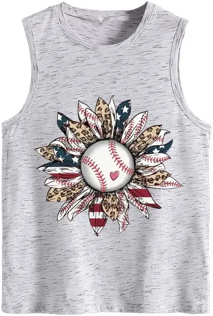 Women Baseball American Sunflower Tank Shirt