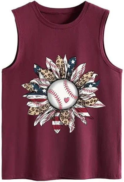 Women Baseball American Sunflower Tank Shirt
