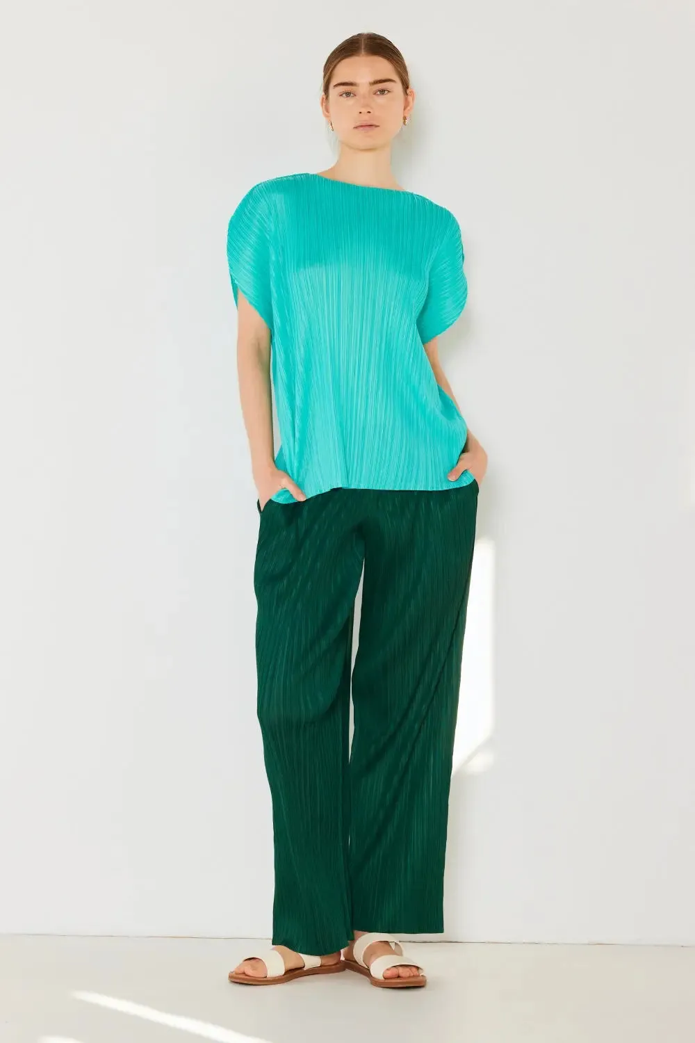 Women's Pleated Pants - Elastic-Waist Straight Pants-by Marina West Swim