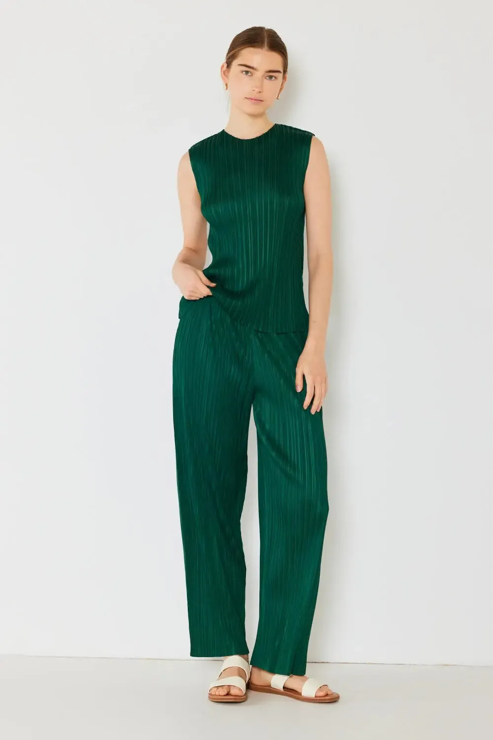 Women's Pleated Pants - Elastic-Waist Straight Pants-by Marina West Swim